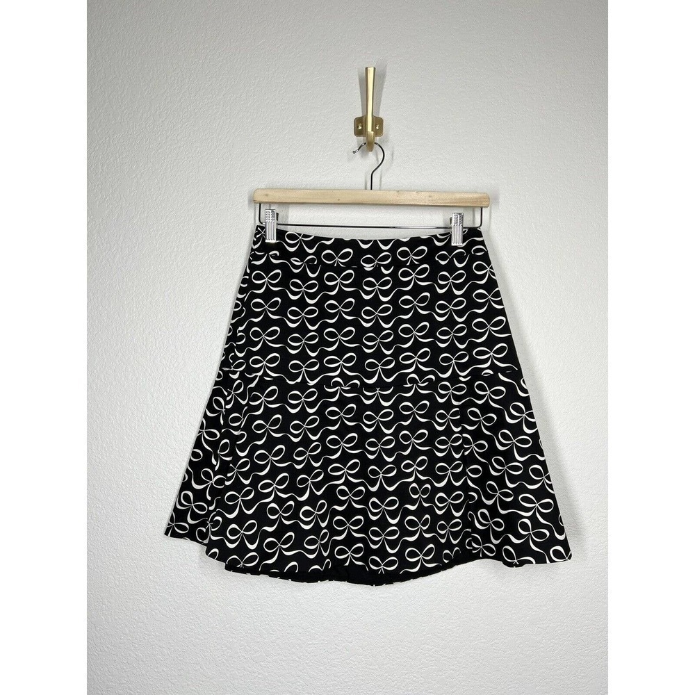 Kate Spade 4 Ribbon Bow Flared Skirt Black White